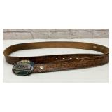 Hand tooled leather belt, SISKIYOU buckle