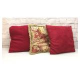 3 throw pillows, red, floral 14ï¿½ï¿½