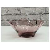 Studio art glass, amethyst ruffled bowl