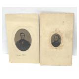 2 small gentleman tin type portraits