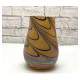 Studio art glass iridescent amber ribbon vase