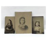 3 Antique Tin Type young lady portraits 4