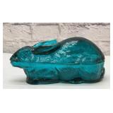 Lg turquoise Murano rabbit on a nest 9