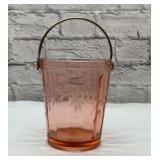 Pink depression glass wheel cut ice bucket