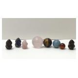 8 quartz, crystal carved swirls and spheres