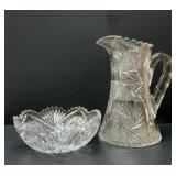American brilliant cut glass pitcher and bowl