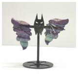 Carved crystal rainbow fluorite bat wings