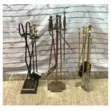 3 VTG fireplace sets, iron, metal, brass