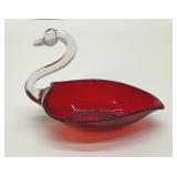 8" Duncan Miller Ruby red glass Swan