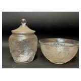 1939 sandwich glass bowl, biscuit jar