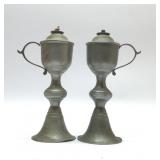 Pair of antique whale oil lamps, pewter 9