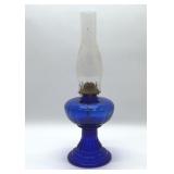 20" antique blue glass oil lamp