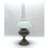 23" VTG metal & Glass shade Oil Lamp