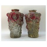 PAIR OF LG GOOFUS GLASS VASES