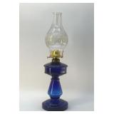 Antique cobalt glass oil lamp