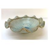 Lg pottery bowl fluted edge, unknown potter