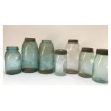 7 assorted Antique  mason jars