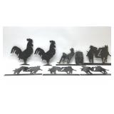 Metal rooster, cowboy and rodeo cut outs