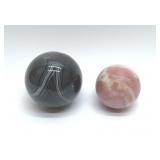 2 Quartz crystal spheres RHODOCHROSITE, AGATE