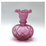Fenton rock cranberry melon vase 8