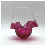 Cranberry Art Glass Ruffled Basket 10