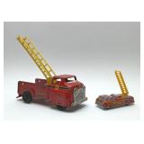 2 TIN LITHO FIRE TRUCKS 1950