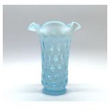 FENTON BLUE OPALESCENT COIN DOT VASE