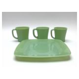 JADEITE FIRE KING Square plate and 3 cups
