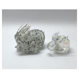 2 Art Glass Bunny Paper weights