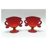 FENTON TANGERINE DBL DOLPHIN VASE PAIR