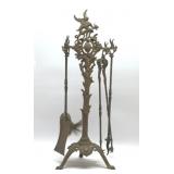 ANTIQUE BRASS DRAGON FIREPLACE SET