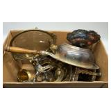 BOX OF SILVERPLATE & BRASS