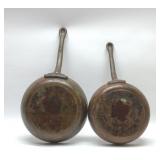 2 VTG COPPER SKILLETS CAST HANDLES