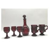 AVON CAPE COD RUBY DECANTER, GLASSES