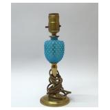 ANTIQUE FENTON AQUA HOBNAIL LAMP