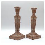 TERRA COTTA LION HEAD CANDLESTICKS