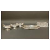 Vintage ink well, open salts, relish tray