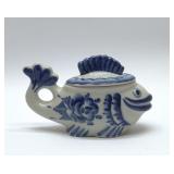 RUSSIA GZHEL FISH BOWL WITH LID 7