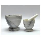 2 MARBLE MORTARS AND PESTLE