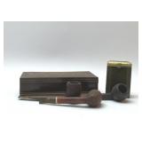 VTG PIPES, CIGARETTE CASE, WOOD BOX
