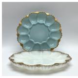 FIRE KING BLUE & WHITE MILK GLASS EGG PLATES