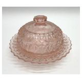PINK DEPRESSION GLASS COVERED BUTTER
