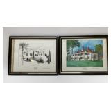 PRESIDENTIAL HOMES PEN AND INK DRAWINGS