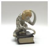 VTG CHINOISERIE CERAMIC MONKEY SITTING ON A BOOK