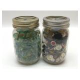 Jars of vintage marbles and buttons