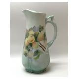 Antique hand, painted peaches pitcher