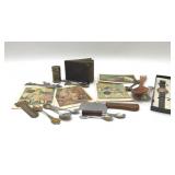 ASSORTED TRINKETS, PHOTO ALBUM, SPOONS