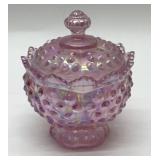 SIGNED FENTON PINK HOBNAIL CANDY DISH OPALESCENT