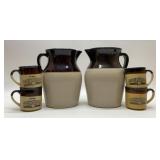 2 pottery pitchers and 4 Hardeeï¿½s coffee cups
