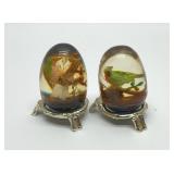 2 Birds in Resin Eggs with stands